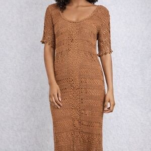 VTG 90s Kroshetta by Papillion Copper Crocheted Lined Midi Dress Sz L Romantic